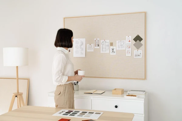 Tableau d'affichage moderne, Tableau à épingles design en lin, Tableau en liège en tissu, Grand organiseur de tableau d'affichage, Tableau