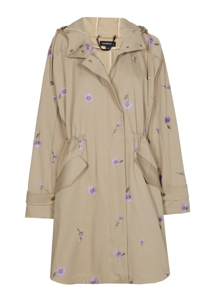 Trench coat with embroidered flowers