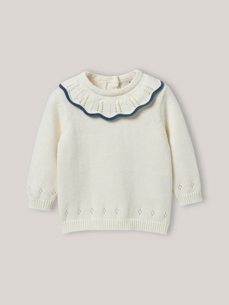 Pull à collerette en coton biologique et laine Bébé