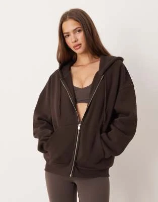 Gina Tricot - Sweat à capuche zippé en coton mélangé - Marron foncé