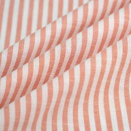 Tissu fil teint coton rayures moyennes terracotta blanc