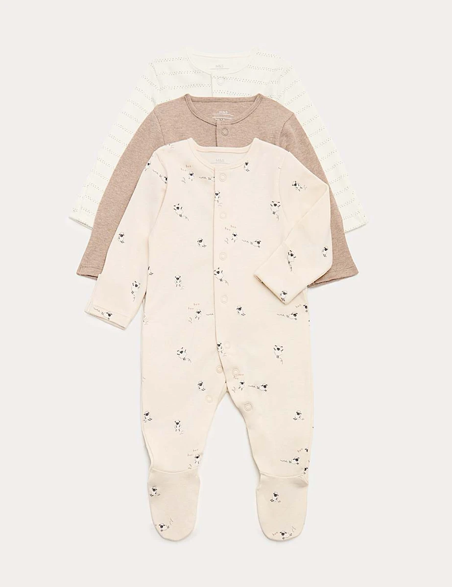 Lot de 3 dors-bien bébé 100 % coton (jusqu'au 3 ans)