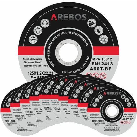 AREBOS 50x 125 mm Meule à tronçonner  Fer, Métal, Acier, Inox, Aluminium (125 x 1,2 x 22,2 mm) 125 pour Meuleuse d'Angle