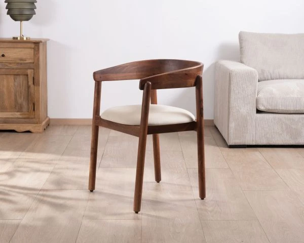 4 x chaise vintage "Polo" en manguier et assise tissu blanc