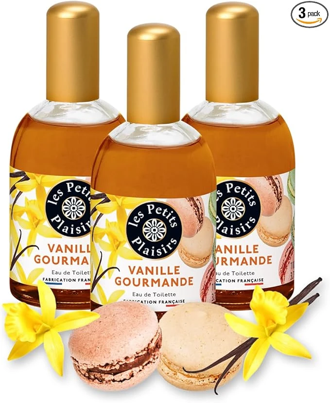 Les Petits Plaisirs - Set of 3 - Eau de Toilette Vanilla Gourmande, Eau de Toilette Women, Warm and enchanting. Gift box, Made in France, 110 ml bottle