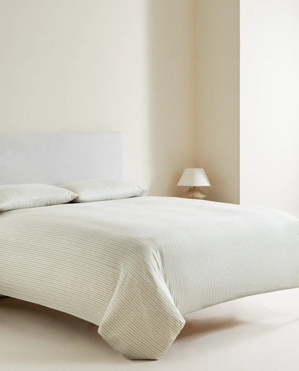 (300 FILS) HOUSSE DE COUETTE SATIN LAVÉ RAYURES