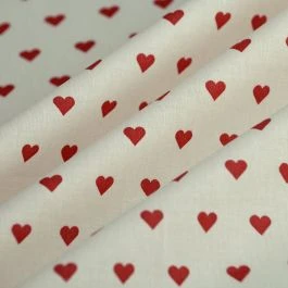 Tissu cretonne coeurs rouge