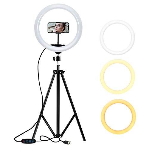 12.8 Selfie Anneau Lumière avec Trépied et Support Téléphone pour  Diffusion en Direct/Maquillage, Lampe Annulaire LED Dimmable pour   TikTok, Compatible iPhone/Android