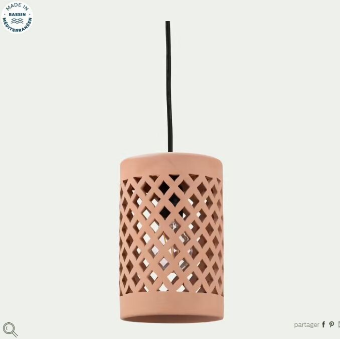 Suspension extérieure cylindrique ajourée en terre cuite - rose argile D15cm