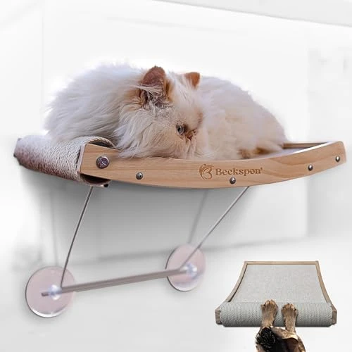 BECKSPON Hamac pour Chat avec griffoir intégré | Hamac pour Chat Pliable | Lit pour Chat | Hamac pour Chat Suspendu | Lit de fenêtre pour Chat | Griffoir pour Chat | Couleur Beige