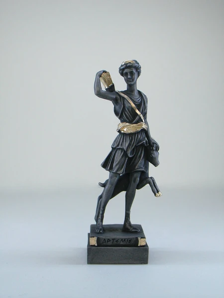 Artemis statue Greek Goddess made of Alabaster gold black 16cm-18cm