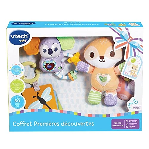 VTech 516305 Coffret Naissance - Premières Découvertes - Coffret Bébé - Hochet Peluche - Dès la Naissance - Version FR, Multicolore