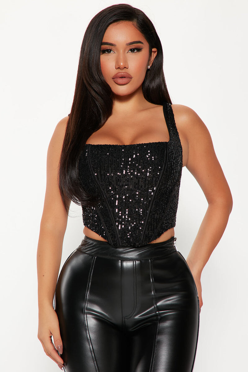 Sierra Sequin Corset Top - Black