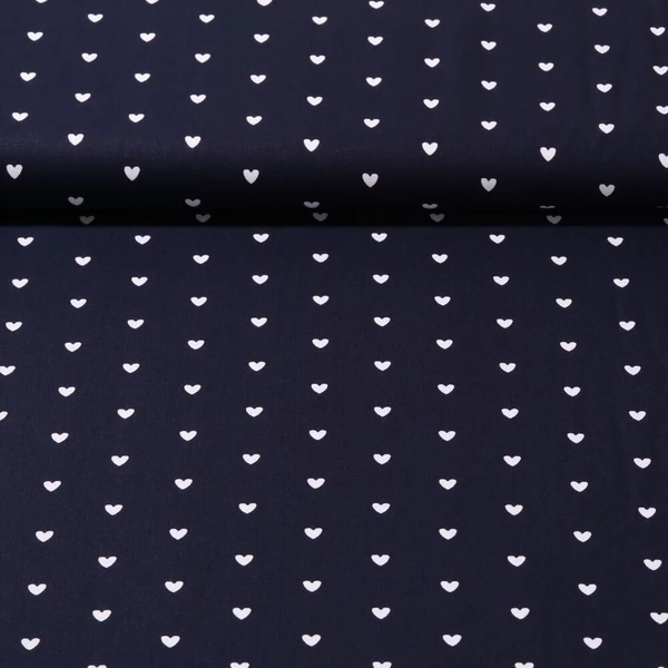Popeline de coton - Motifs marins Coeurs Bleu marine