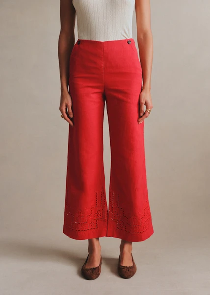 Pantalon Gilles - Broderie Placée Rouge