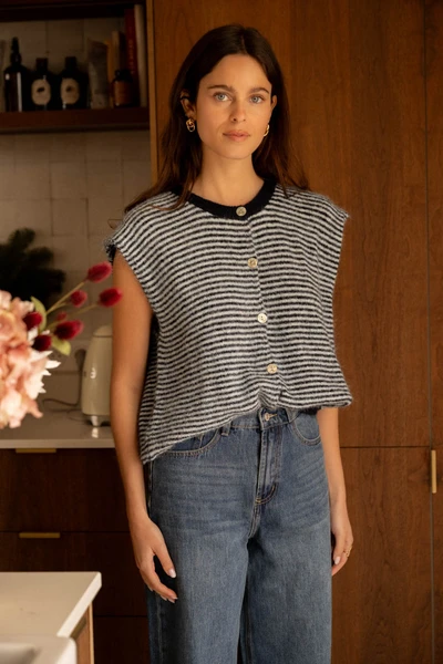 Gilet En Maille Rayé - Bleu - Boutique Libertie