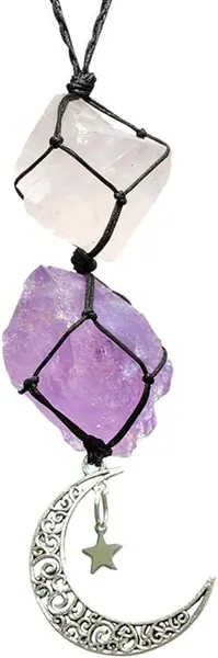 PSOWQ Ornement Suspendu de Voiture Accessoires Voiture Decoration Interieur Voiture Pendentif de Voiture Femme,Quarzo Rosa & Ametista, Décoration Intérieure d'ornement de Rétroviseur de Voiture