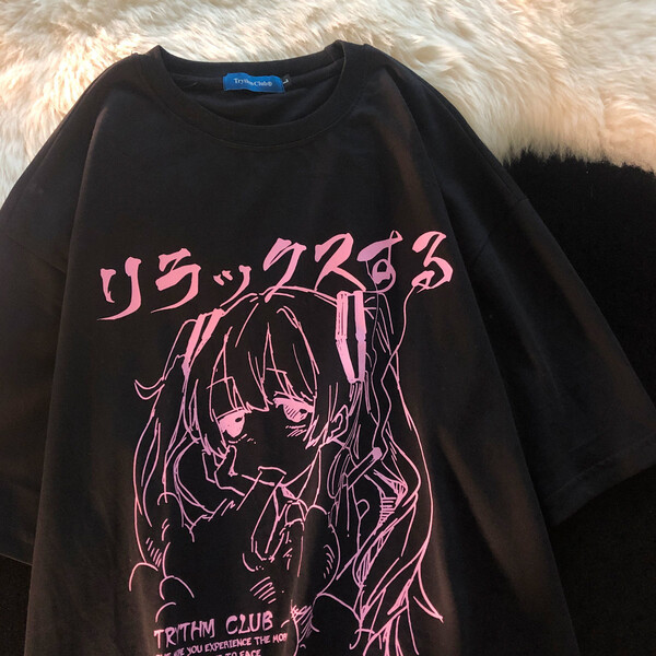 T-shirt à manches courtes pour femmes, ample et estival, style coréen, ins, japonais, Harajuku, anime imprimé, 2021