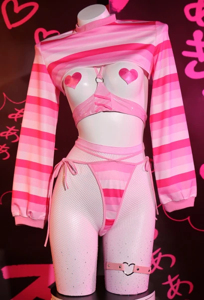 Ensemble de Lingerie Sexy avec Motif de Rayures Roses Dégradées