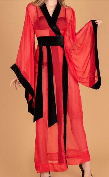 Kimono Robe Red black,Red Long Kimono,Kimono Black Sheer,Red Chiffon Kimono,Chiffon Kimono,Chiffon Sheer Kimono,Velvet Kimono