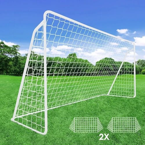 But de Foot Cage de Foot pour Enfants, 365 x 182 cm / 240 x 150 cm, avec 2 Filets Amovibles, Cadre Robuste en Acier Galvanisé, Adapté aux Terrains de Football, Patios, Plages (240 x 150 cm - 1 pièce)