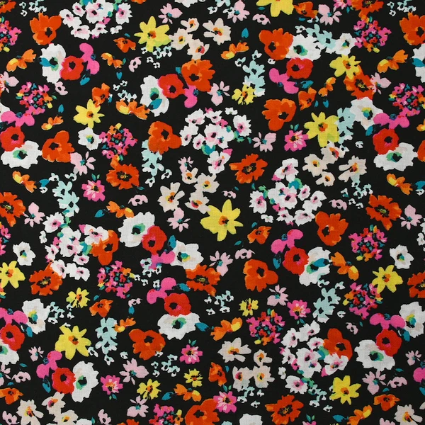 Viscose imprimée explosion de fleurs fond noir
