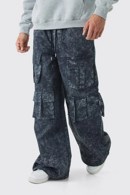 Pantalon cargo large délavé à taille élastiquée