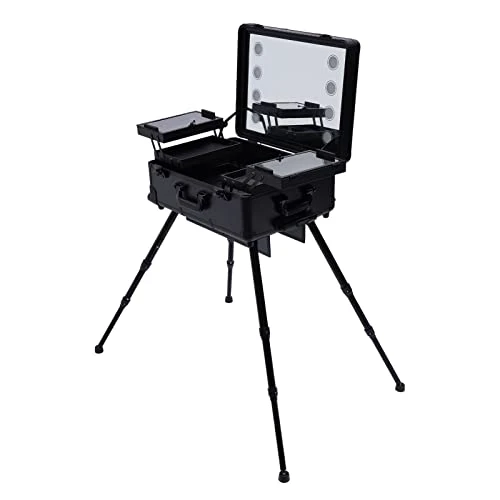Valise CosméTique Professionnelle Trolley Trousse De Maquillage Trousse De Beauté +4 roulettes,avec Grand Miroir,LumièRe LED,Prise Rechargeable 12 V