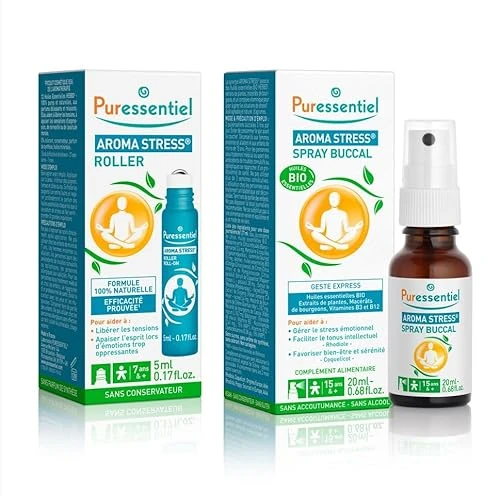 Puressentiel – Aroma Stress - Roller Stress aux 12 Huiles Essentielles 5ml + Spray Buccal 20ml - Aide à libérer les tensions et apaiser l'esprit