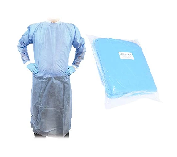 10x Surblouse Jetable Médicale Imperméable 40GSM - 25% Polypropylène Non Tissé &amp; 15% Polyéthylène - Taille Unique CE - Protection Catégorie Classe I - Qualité Professionnelle - Bleu - DMM-EUROPE