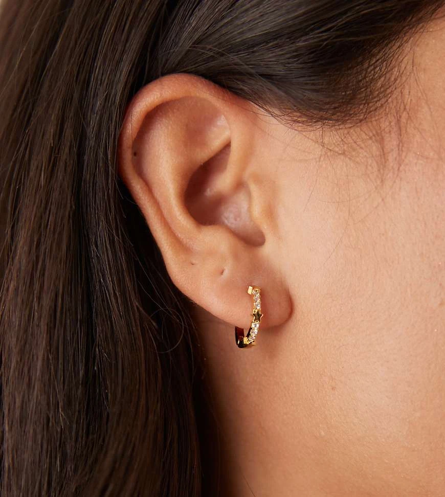 Orelia - Petites créoles en plaqué or à pavé et détail étoile-Doré