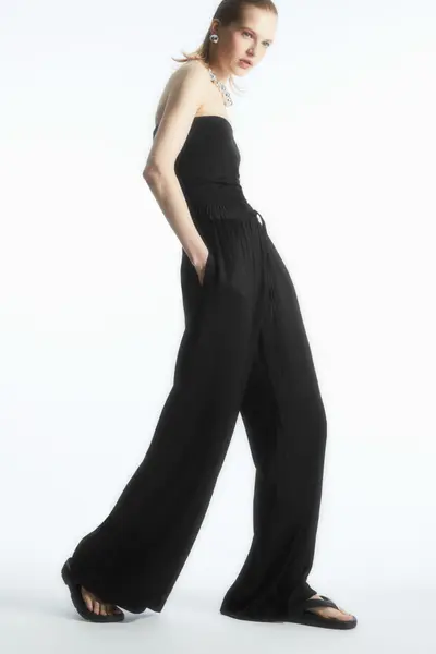 PANTALON LARGE TEXTURÉ TAILLE AJUSTABLE