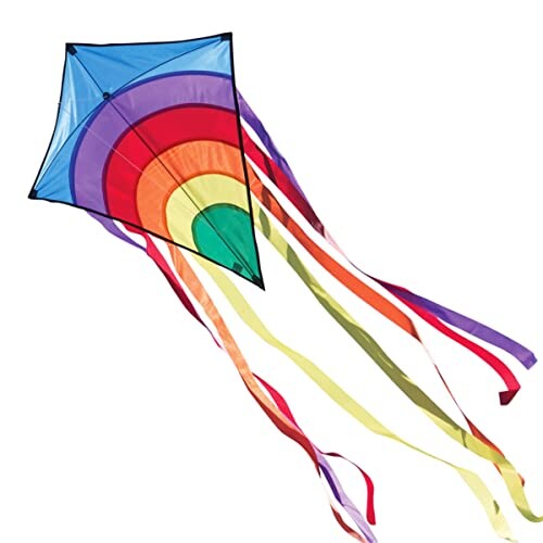 CIM Cerf-Volant monofil - Rainbow Eddy Blue - pour Enfants à partir de 3 Ans - Dimensions : 65x74cm - INCL. Ligne de 80m, 8 queues Multicolores de 105cm