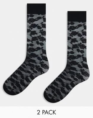 Monki - Lot de 2 paires de chaussettes montantes à motif roses - Noir et blanc