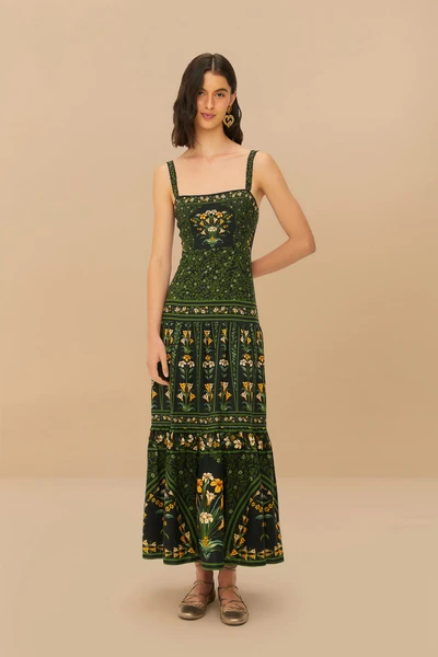 Robe longue à fleurs noires en LENZING™ ECOVERO™ Euroflax™