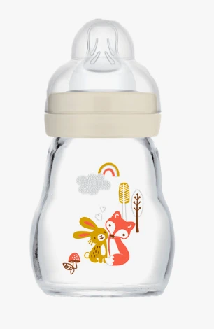 Biberon en verre tétine débit 1 0-6 mois 170 ml – blanc - Premier biberon 