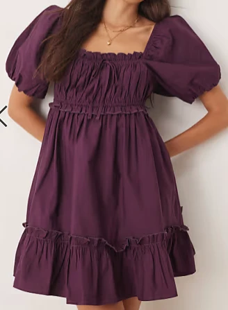 Miss Selfridge - Robe courte avec manches bouffantes - Prune