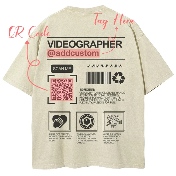 Videographer Addcustom QR Code Name Unisex Fit Washed T-Shirt