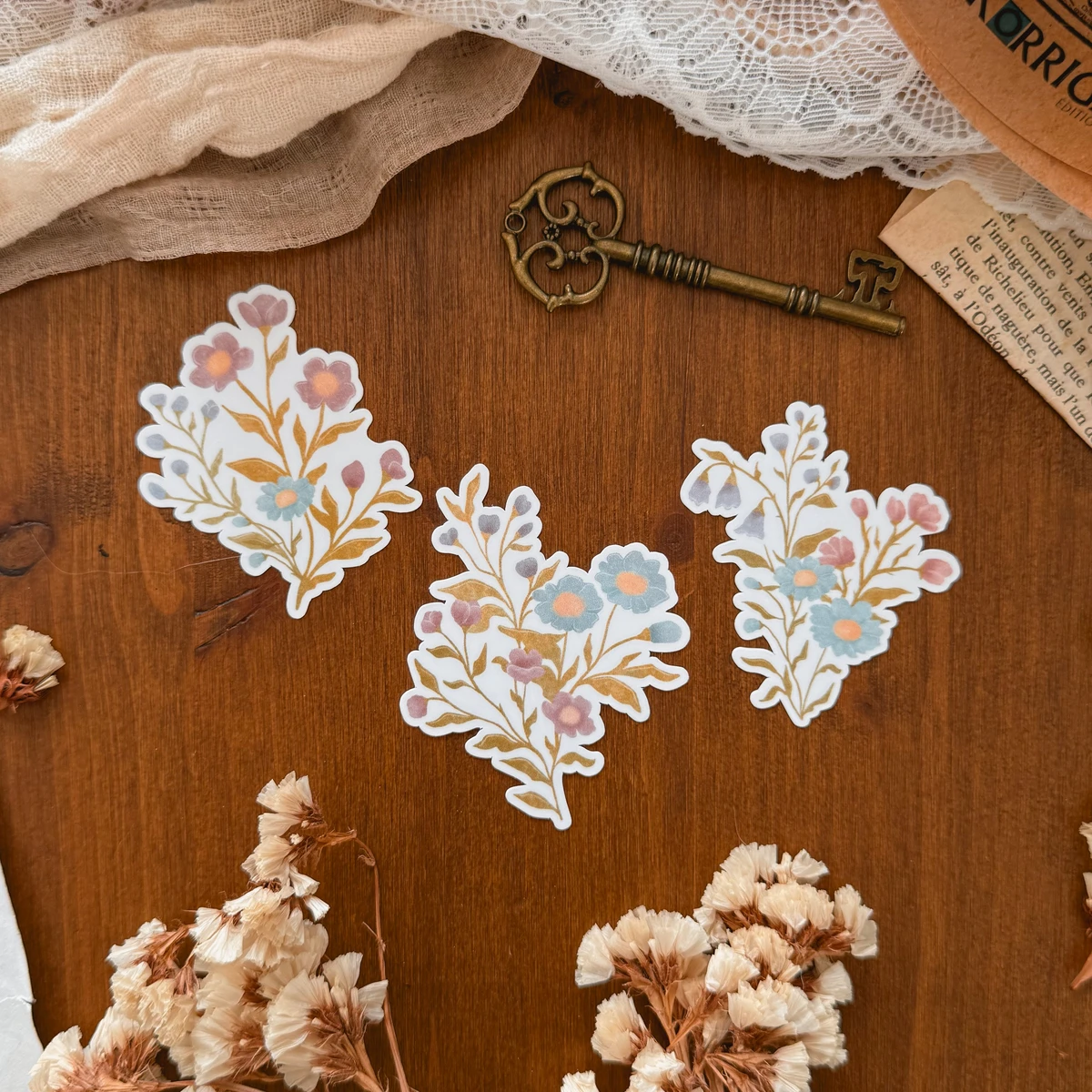 Lot de 3 grands stickers Lectures Printanières - Fleurs