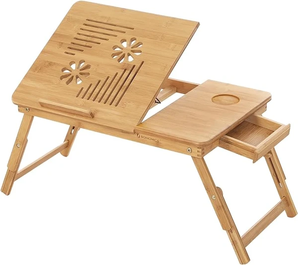 SONGMICS Table de lit pliable en bambou pour PC portable inclinable 55 x 35 x 29 cm LLD002