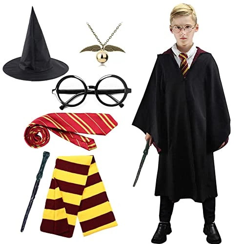 Costume Cape Magicien Kit Déguisement Accessoire Invisibilité Choixpeau Magique Écharpe Lunette Cravate Collier Sorcier Halloween Carnaval Noël Enfant Adulte