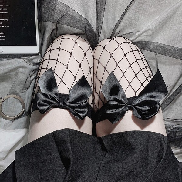 Chaussettes en résille transparentes avec nœud au dessus du genou, Sexy, Tube en soie, cuissardes hautes