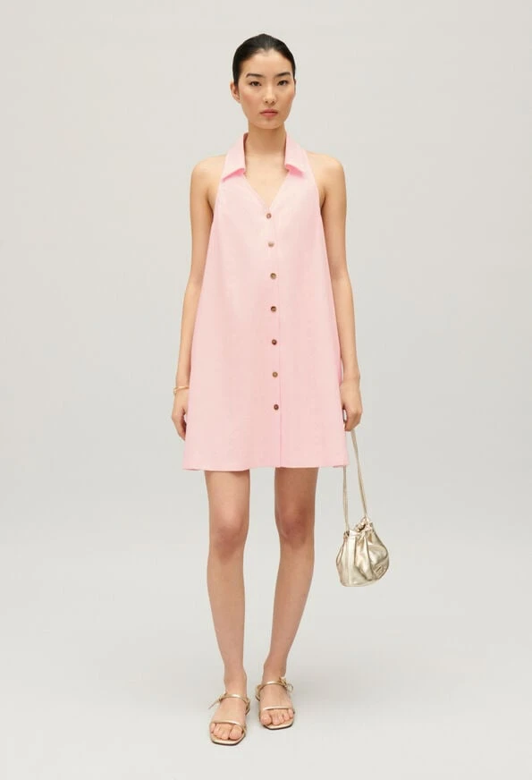 Robe courte babydoll boutonn&eacute;e