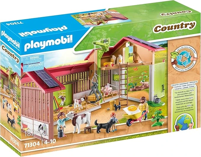 Playmobil 71304 Ferme avec Panneaux solaires - Country - avec Trois Personnages et des Animaux - Gamme Ferme avec Plus de 80% de matériaux recyclés ou biosourcés en Moyenne - Dès 4 Ans