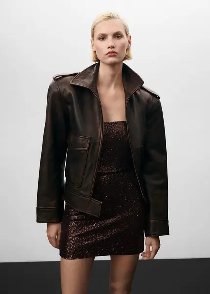 Blouson en cuir poches -  Femme | Mango France