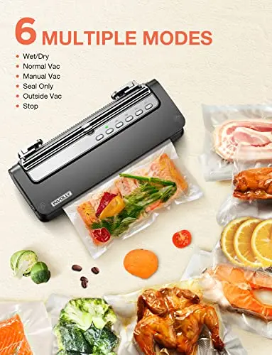 Involly 6 In 1 Machine Sous Vide Alimentaire Pour Aliments Secs et Humides, Vide Externe Pour Bidons, avec Support de Rouleau, Dispositif de Coupe et 1 Sac en Rouleau
