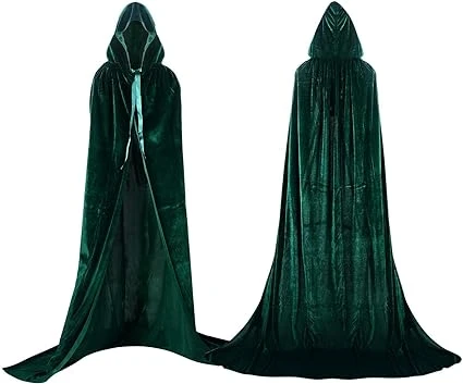Labellevie Cape à capuchon Longue Velvet Adulte Unisexe Déguisement Costume Halloween - Vert - Taille M