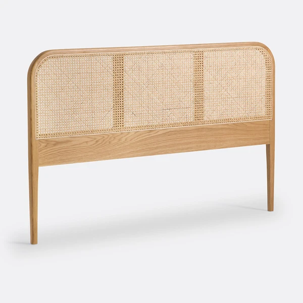 Tête de lit en chêne massif, plaqué et cannage de rotin, MADARA