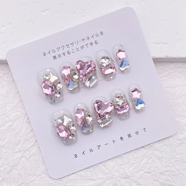 Ongles à presser strass bling : dessins d'ongles en cristal coloré