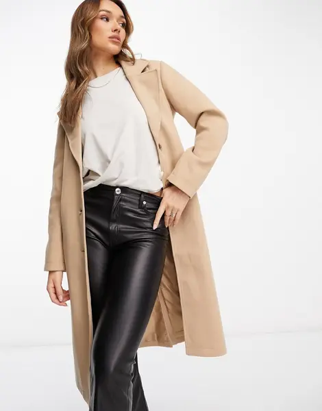 Vila - Manteau ajusté avec ceinture à nouer - Crème-Blanc